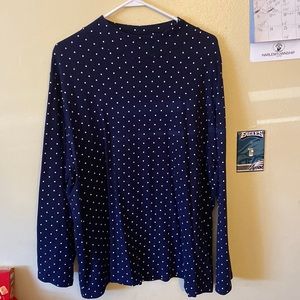 Long sleeve blue shirt with white polka dots